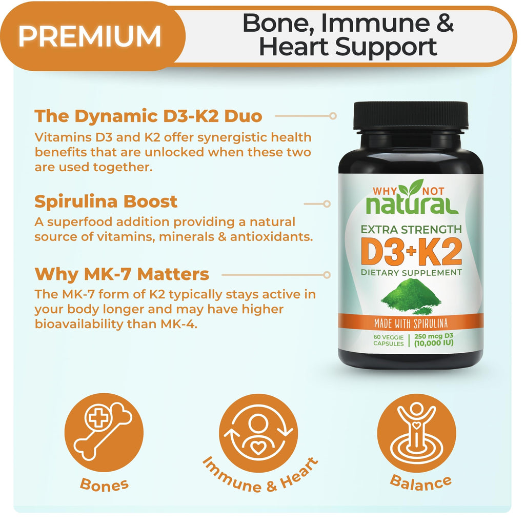 Why Not Natural Vitamin D3 K2 supports bone, immune, and heart health. 100% Authentic, available at Curat Cart in India.