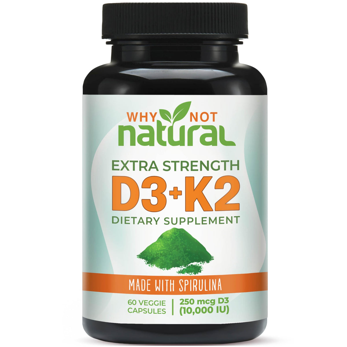 Premium imported Why Not Natural Vitamin D3 K2 supplement offers 250 mcg D3 and K2 in 60 veggie capsules. Available at Curat Cart.