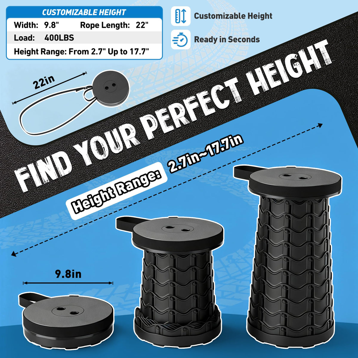 Discover the WildFinder Collapsible Camping Stool, specially curated by Curat Cart, offering customizable height options for ultimate comfort.