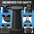 WildFinder Collapsible Camping Stool showcases reinforced lock design, anti-slip feet, and adjustable carry strap. Premium quality at Curat Cart.