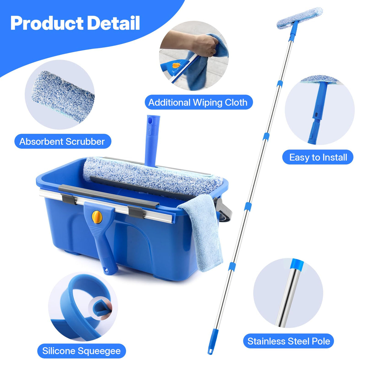 Discover the premium imported Window Cleaning Kit from Curat Cart, featuring an absorbent scrubber and stainless steel pole for effortless cleaning.
