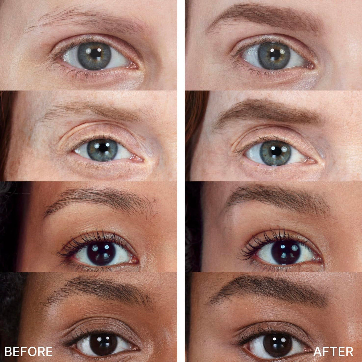 Showcasing WINKY LUX Uni-Brow Eyebrow Pencil effects; before and after images highlight the product's efficiency. Available for online order.