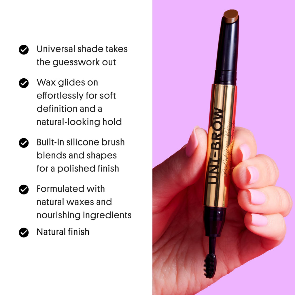 Universal eyebrow pencil with a wax formula for natural definition and a built-in brush. Available to order online.