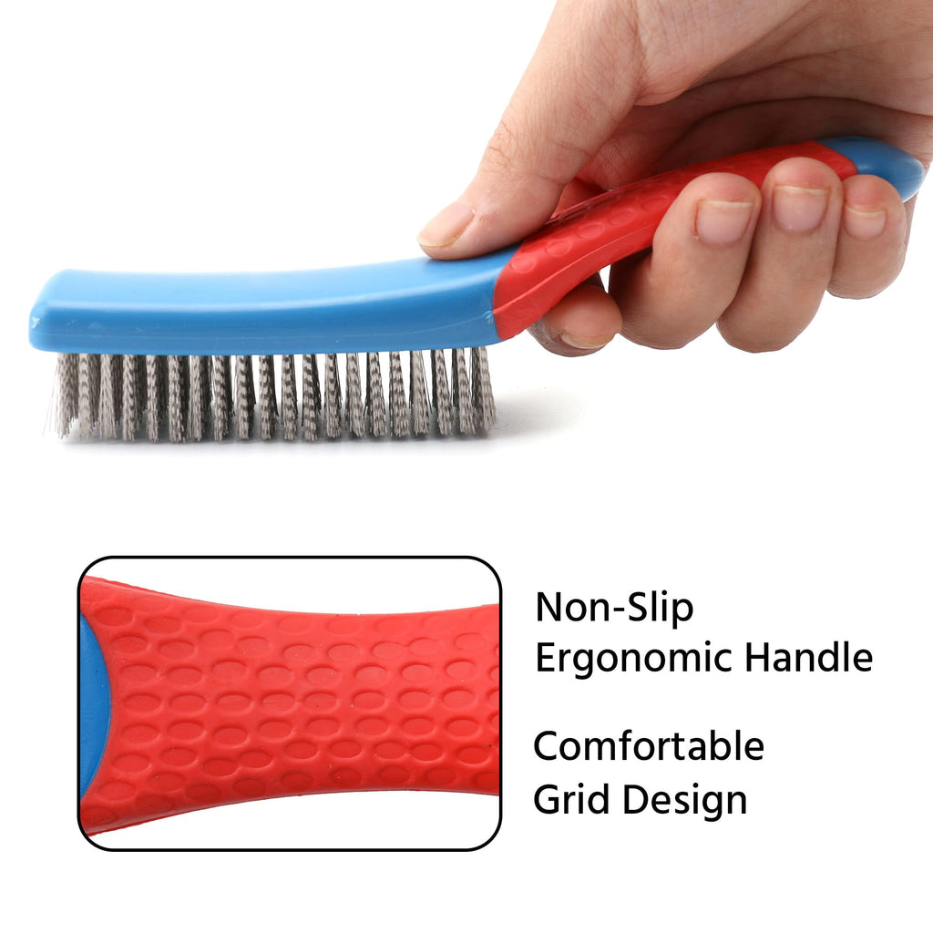 Premium imported wire brush for rust removal featuring a non-slip ergonomic handle, available at Curat Cart.