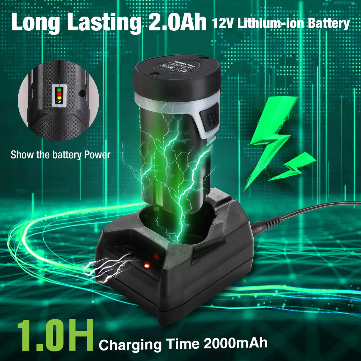 WORKPRO Cordless Electric Fillet Knife with high-quality charging dock, featuring a 12V lithium-ion battery for efficient use. Available at Curat Cart.