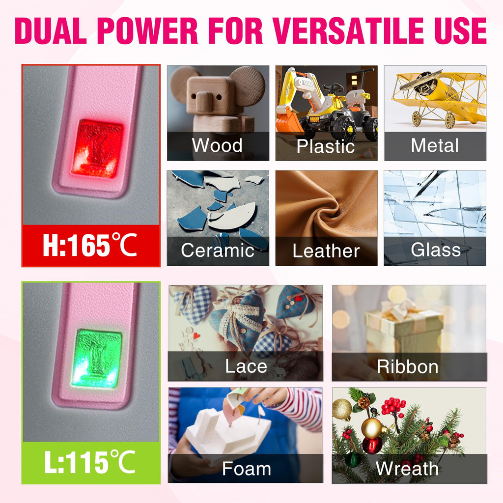 Dual power settings of WORKPRO Cordless Hot Glue Gun for versatile use on various materials. A premium import at Curat Cart.