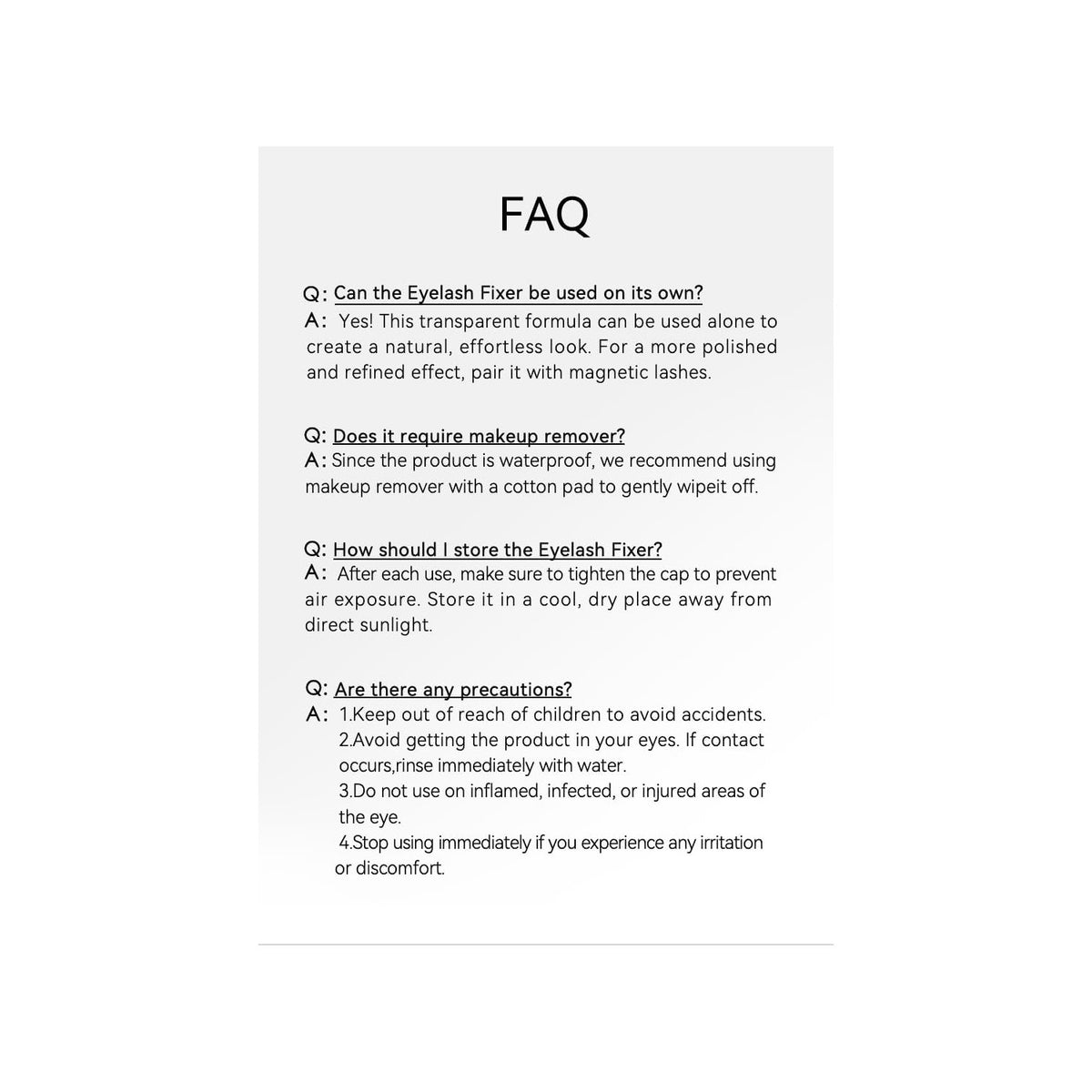 WOSADO Eyelashes Fixer FAQs highlight premium imported quality, ensuring users achieve flawless application. Available at Curat Cart.