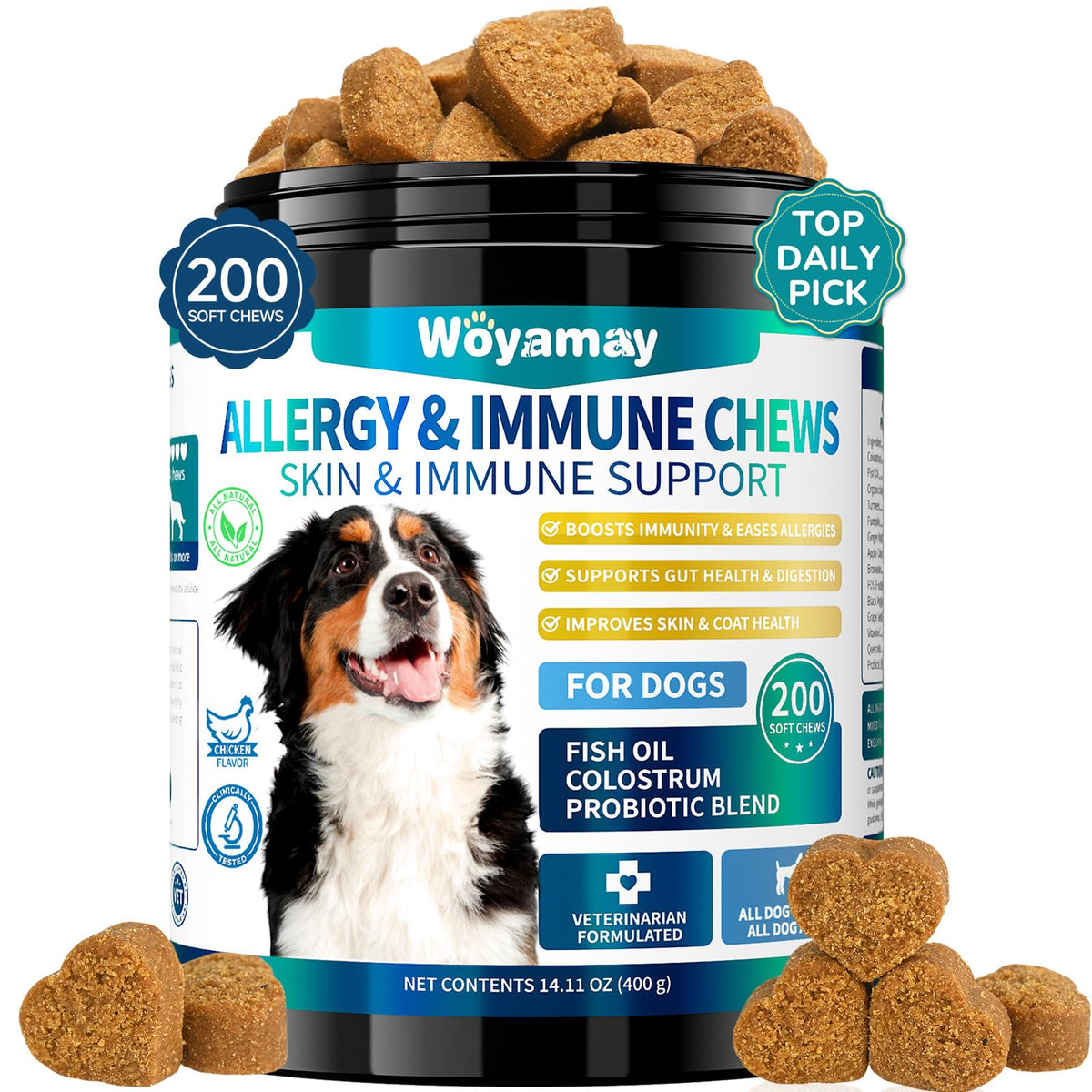 Woyamay Dog Allergy Chews enhance skin and immune support for dogs. Premium imported soft chews available at Curat Cart.
