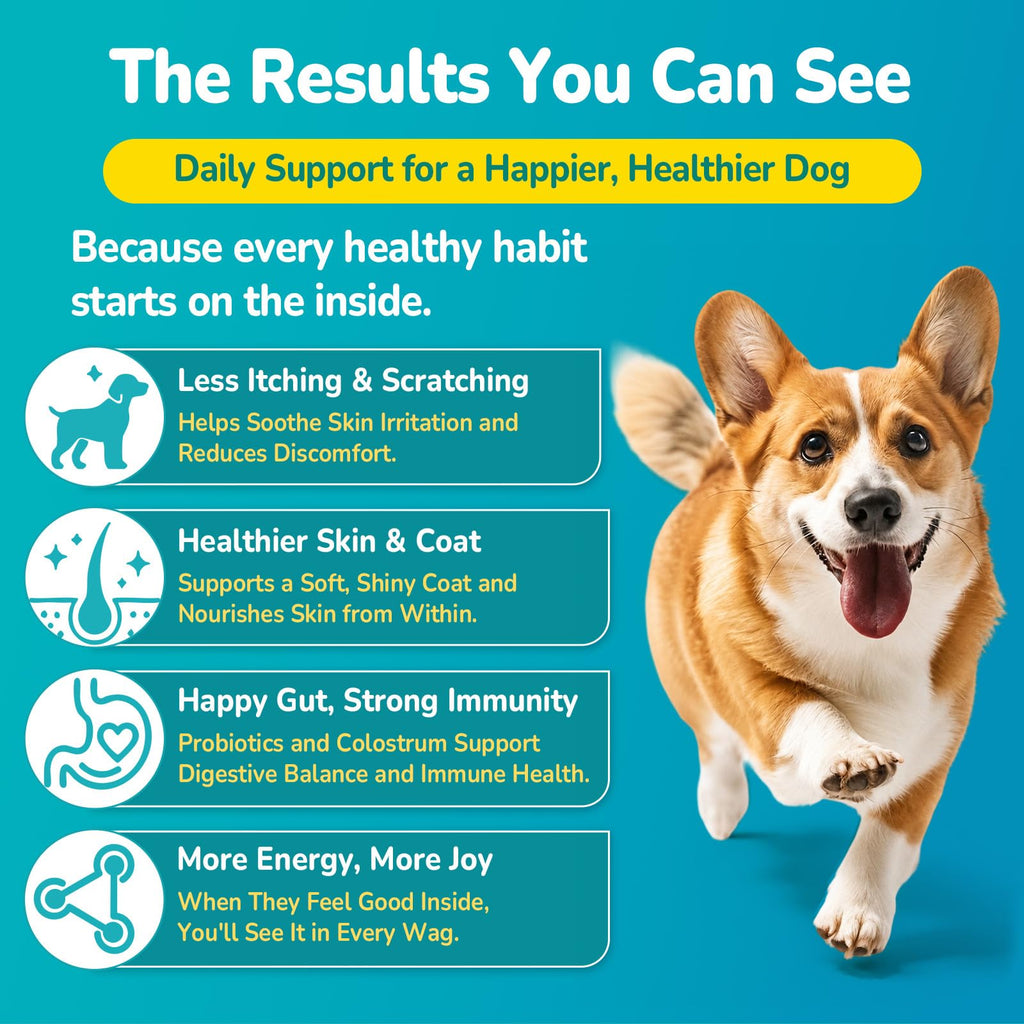 Woyamay Dog Allergy Chews in vibrant packaging, promoting healthy skin and immunity. Available at Curat Cart.