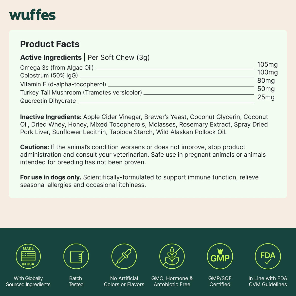 Wuffes Dog Allergy Chews in high-quality packaging, ideal for relieving allergies in dogs. Available at Curat Cart.