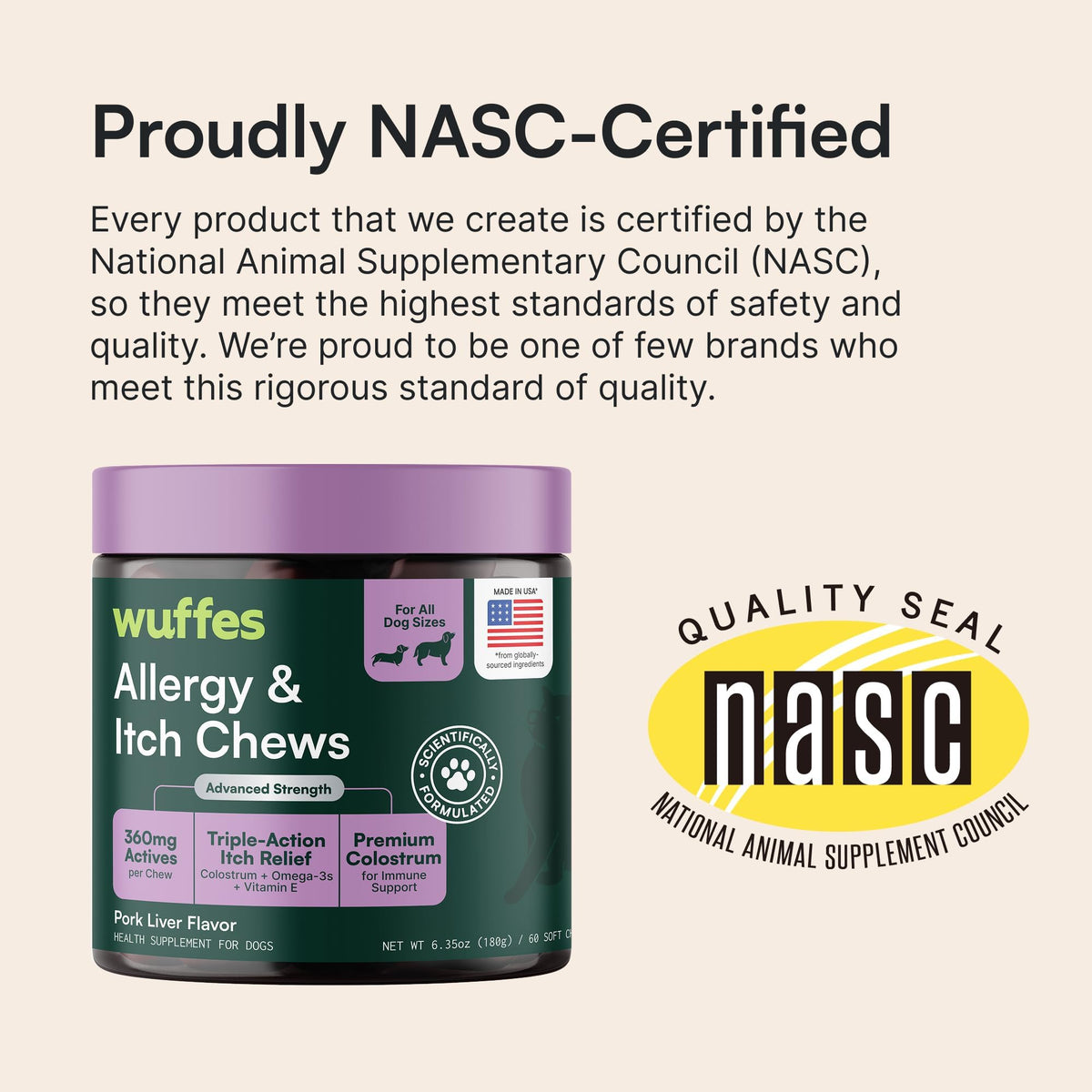 Wuffes Dog Allergy Chews, NASC-certified, provides triple-action itch relief. Available in India at Curat Cart for your dog's health.