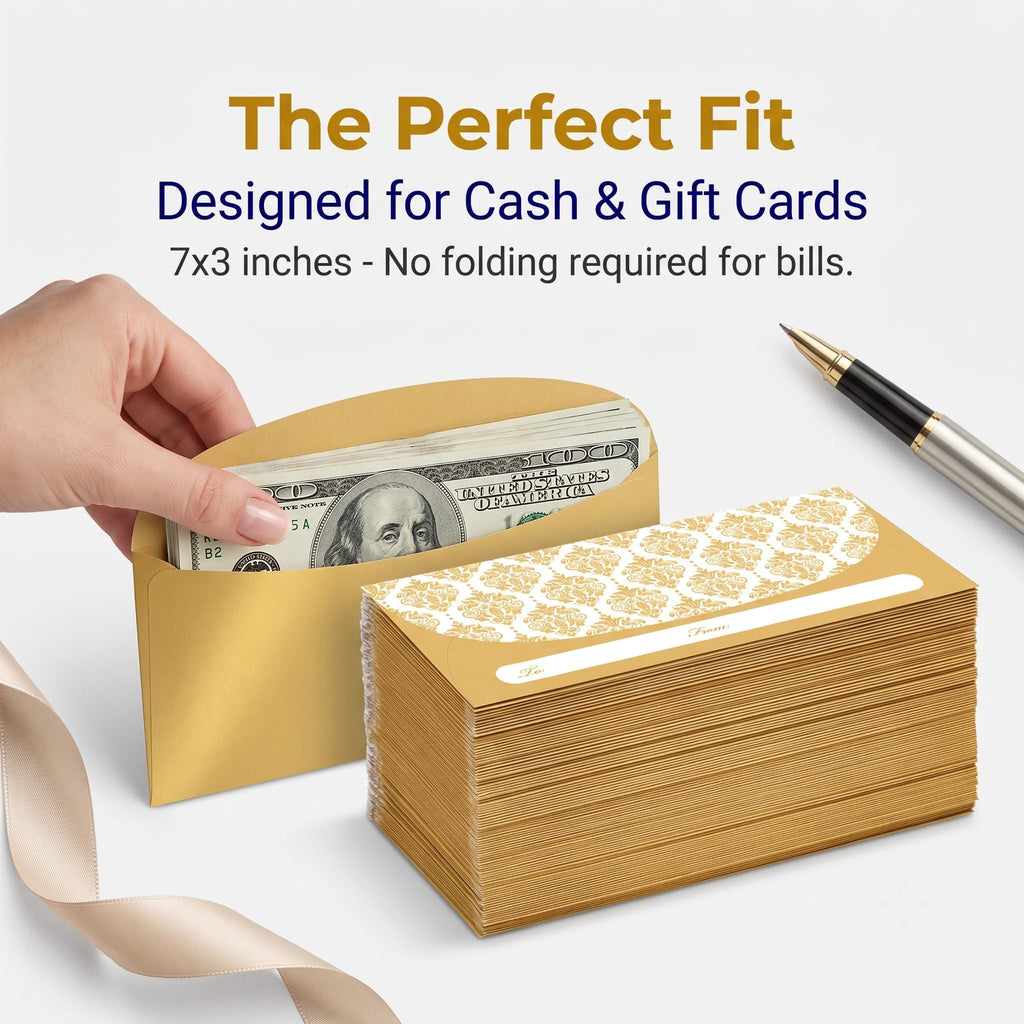 XXINMOH Gold Money Envelopes, specially curated by Curat Cart, perfect for cash and gift cards, designed for elegance and convenience.