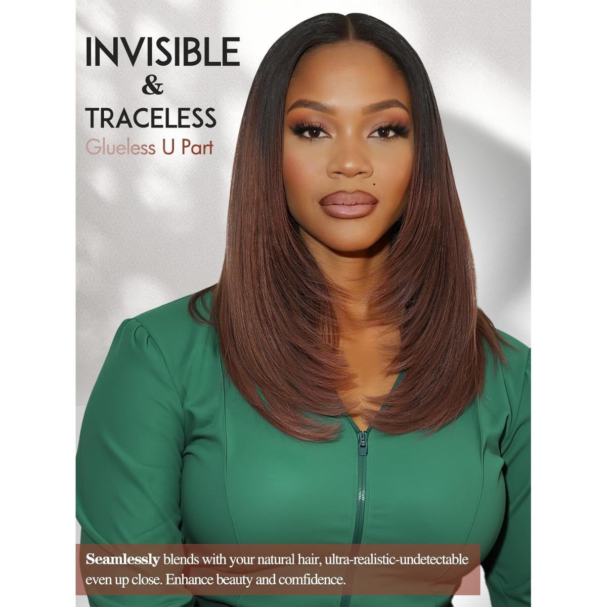 Experience the Invisible & Traceless Glueless U Part Wig, blending seamlessly with natural hair for ultra-realistic beauty.