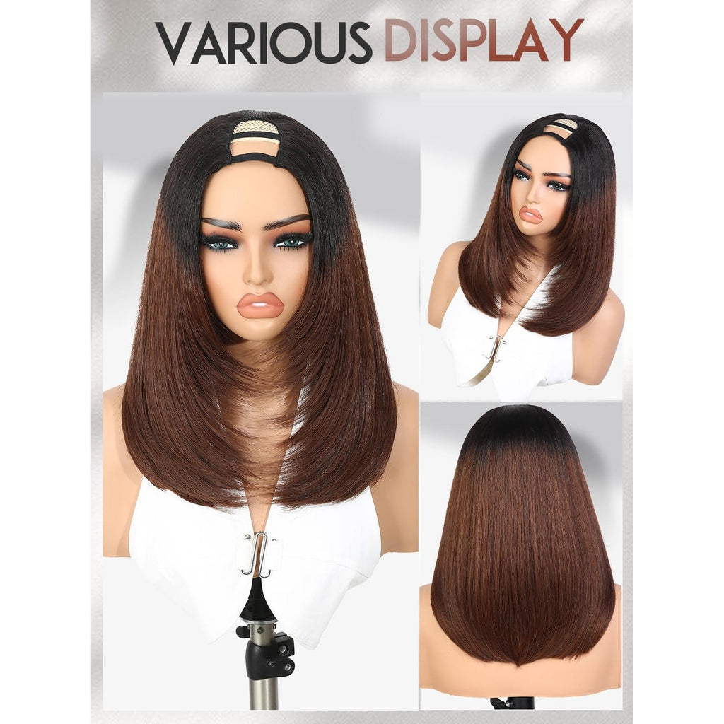 Premium imported Yaki straight layered U part wig. Versatile style with natural look, ideal for various occasions.