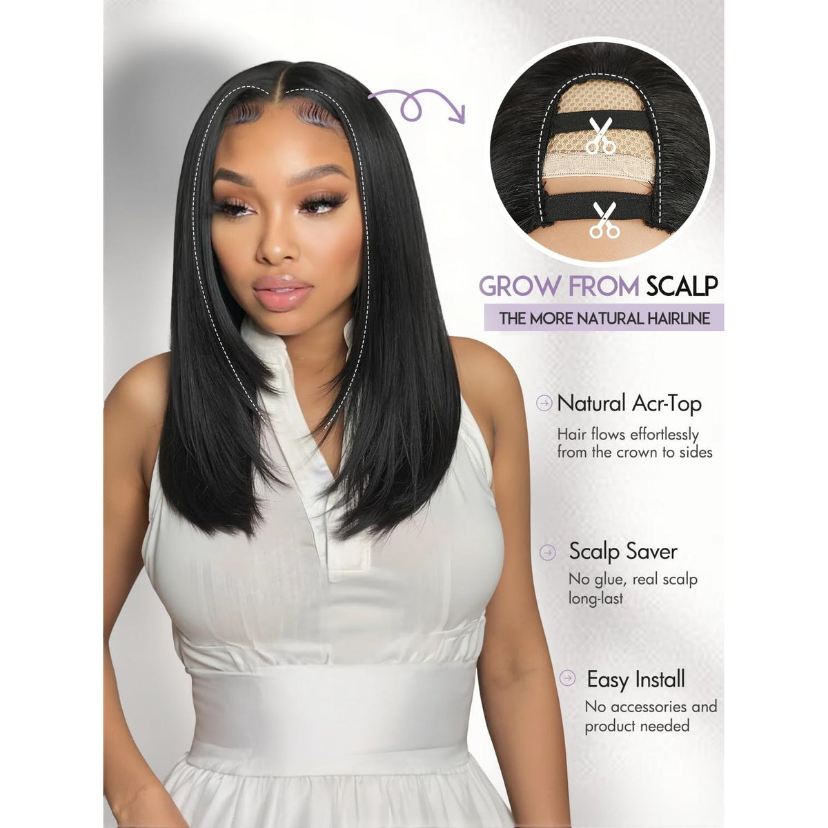 Yaki straight layered U part wig featuring a natural arc-top design, easy installation, and no glue needed. Verified by CuratCart.