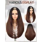 Beautiful Yaki Straight Layered U Part Wig featuring a natural look, showcasing various styles on a mannequin.
