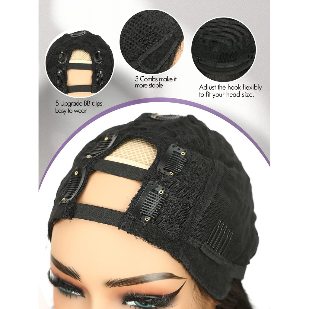 Durable Yaki Straight U Part Wig with adjustable clips for a secure fit. Available online for fast shipping!