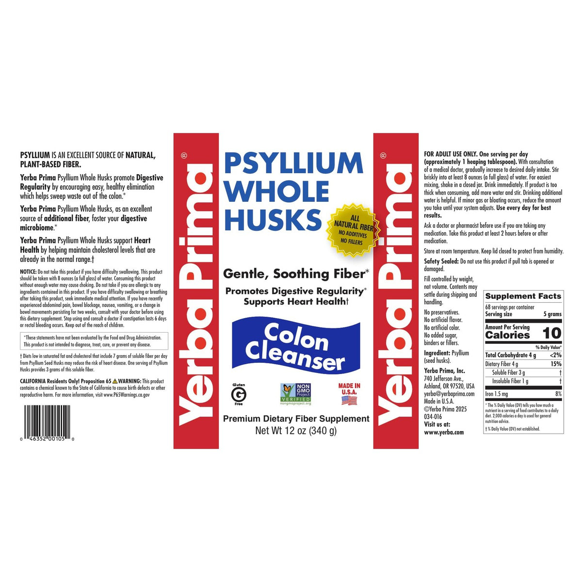 Yerba Prima Psyllium Husk Fiber in official packaging promotes digestive health and regularity. Available at Curat Cart.