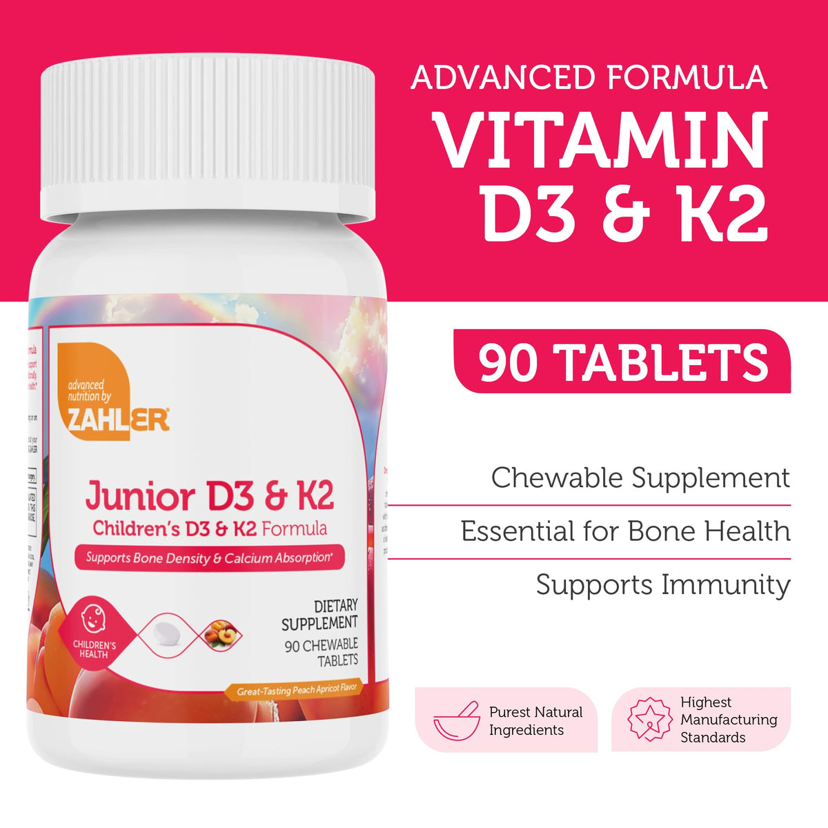 Zahler Junior D3 K2 is a premium children's vitamin supplement, 100% authentic and available in India at Curat Cart. Supports immunity.