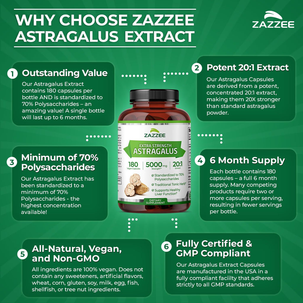 Zazzee Astragalus Root Extract offers 180 capsules of premium imported health support, available at Curat Cart. Experience the benefits today.