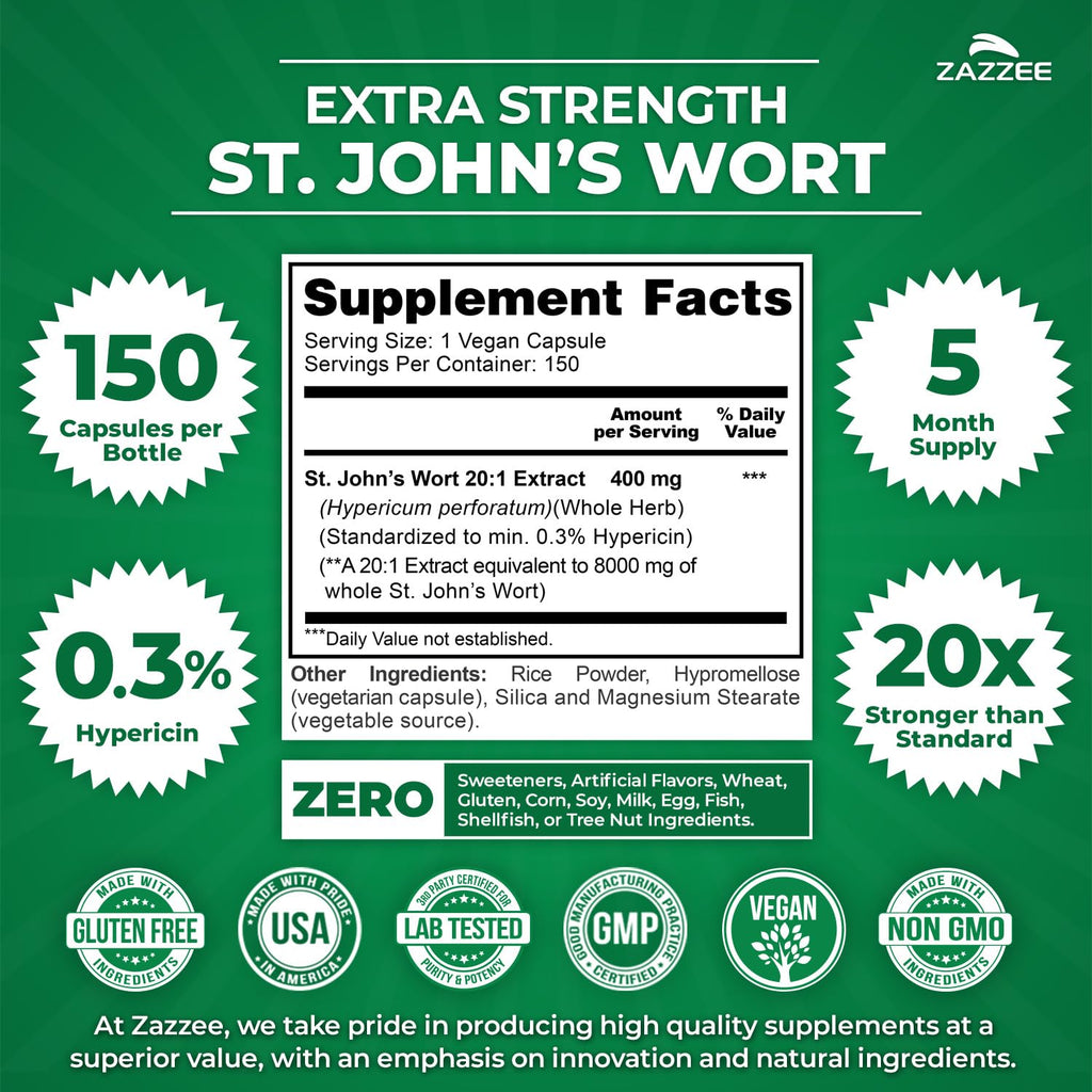 Zazzee St. John's Wort Extract offers 100% authentic vegan capsules, available in India at Curat Cart. Experience trusted quality.