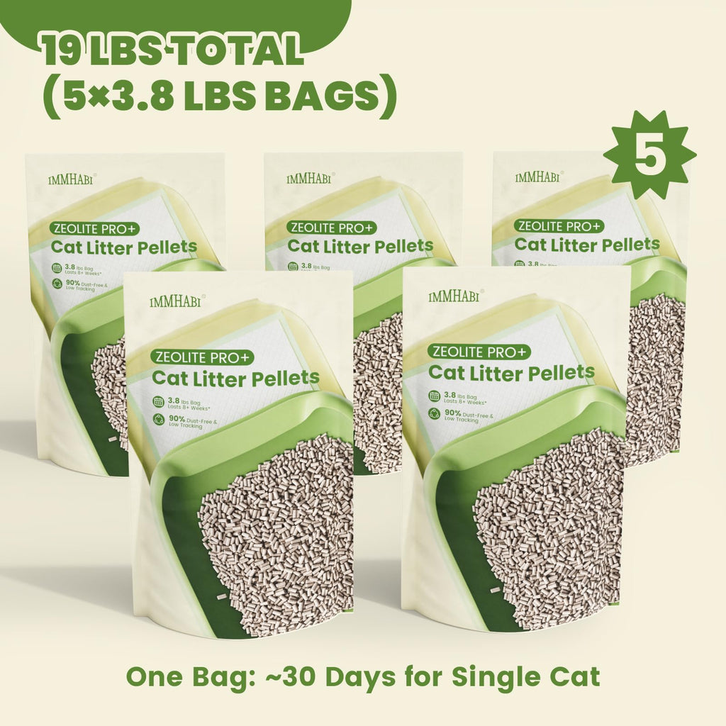 Premium imported Zeolite Cat Litter Pellets in five bags, ideal for one cat, available at Curat Cart.