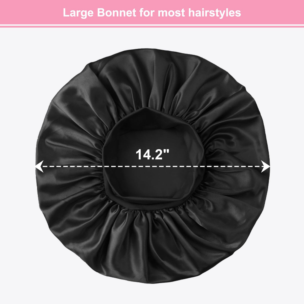 Premium imported 3-piece silk sleep bonnet set, featuring a large 14.2" diameter for comfortable wear and protection.