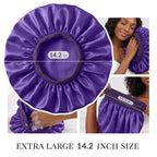 Set of 3 extra large 14.2-inch silk sleep bonnets in purple, perfect for hair protection during sleep.