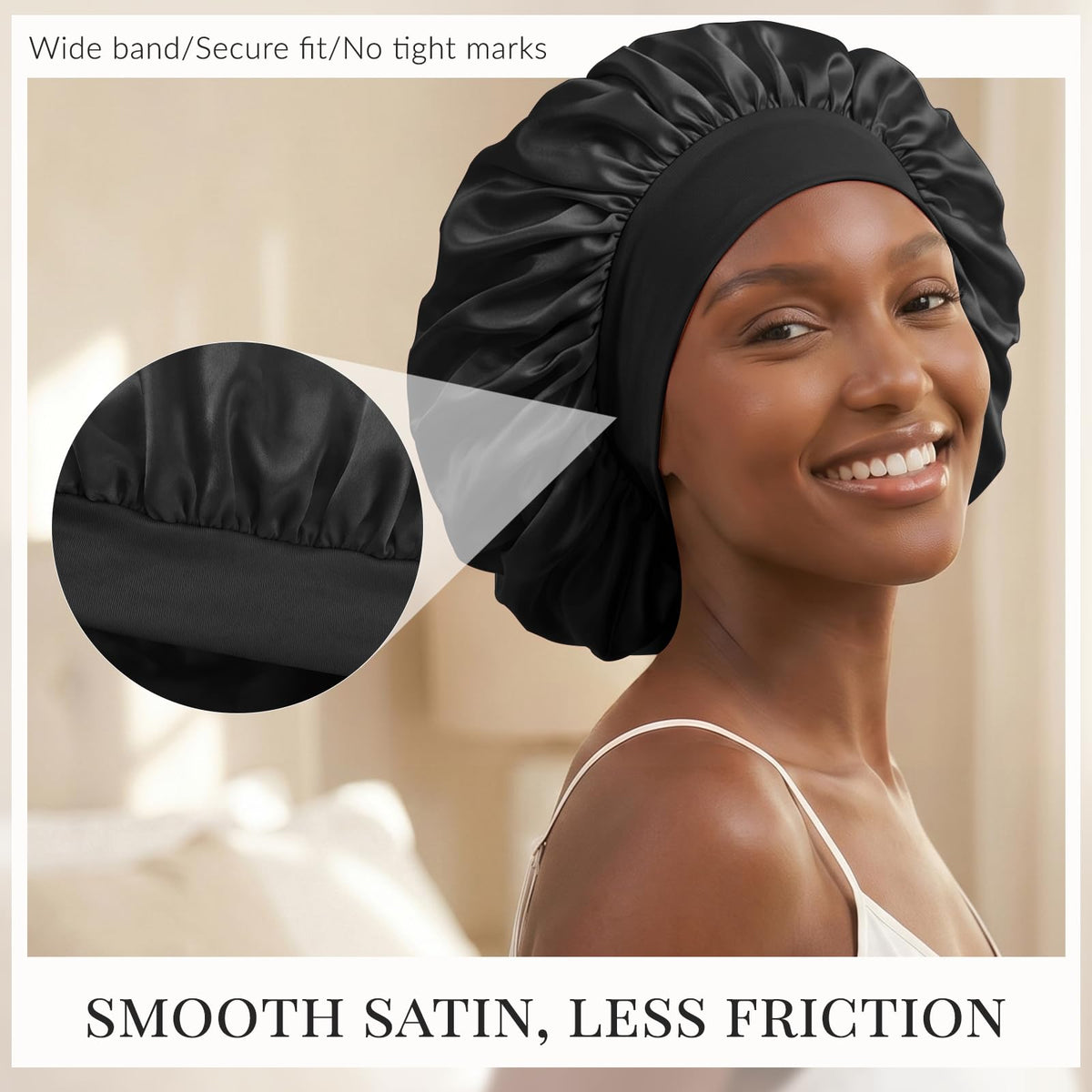 Discover authentic ZHENSILK 3PCS silk sleep bonnets featuring a smooth satin finish, secure fit, and no tight marks.