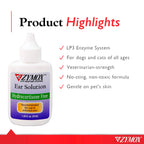 Zymox Otic Ear Solution in official packaging, hydro cortisone-free formula, ideal for pets. Available at Curat Cart.
