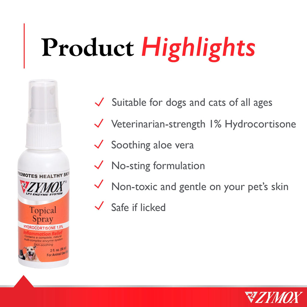 Zymox Hot Spot Spray in official packaging, designed for pets with soothing aloe vera and non-toxic ingredients. Available at Curat Cart.