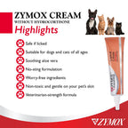 ZYMOX Topical Cream for Pets in official packaging, featuring non-toxic, veterinarian-strength formula for soothing care. Available at Curat Cart.