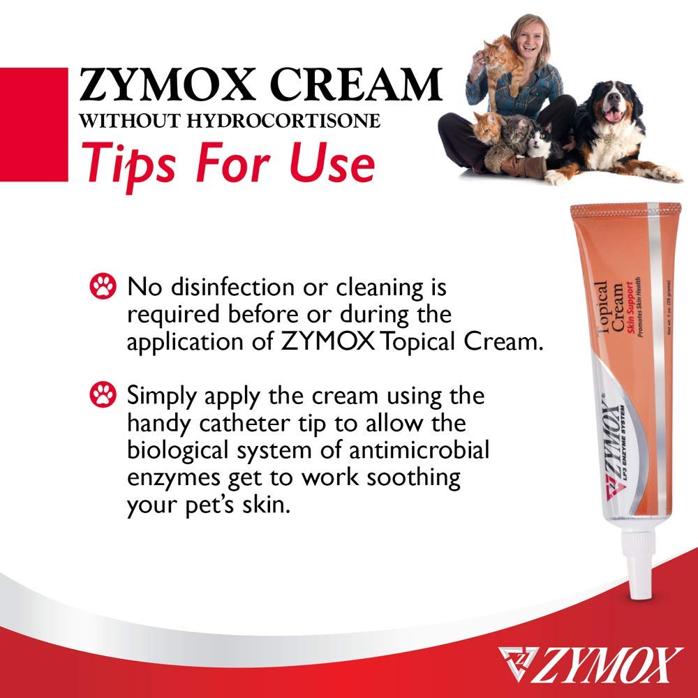 ZYMOX Topical Cream for pets, a premium import offering soothing relief with antimicrobial enzymes, available at Curat Cart.