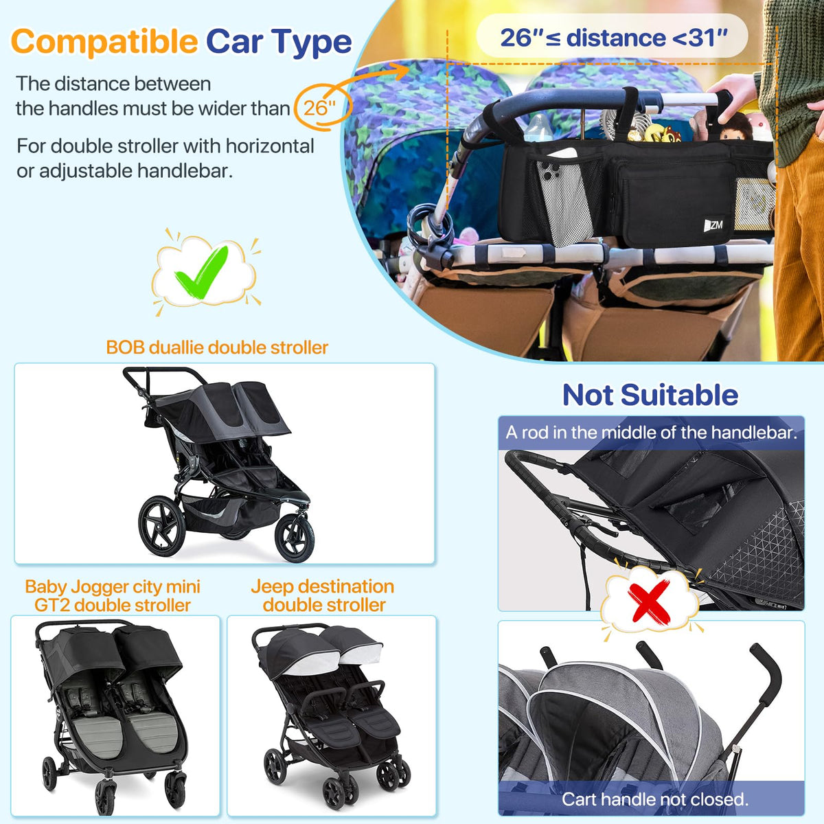 Maximize convenience with the ZZM Double Stroller Organizer, 100% Authentic and available in India at Curat Cart.