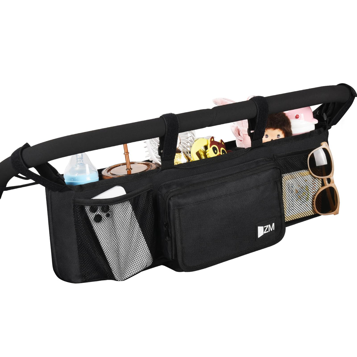 Premium imported ZZM Double Stroller Organizer features multiple pockets for essentials. Shop now at Curat Cart.