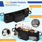 Premium ZZM Double Stroller Organizer in high-quality finish, featuring cooler pockets and convenient wet wipe storage. Available at Curat Cart.