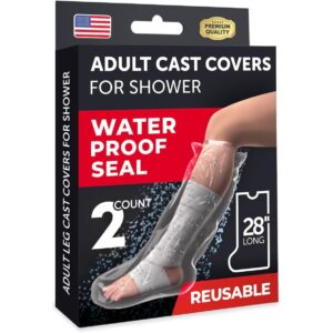100% Genuine waterproof cast covers for shower. Reusable, adult size, 28-inch long, two-count pack for effective protection.