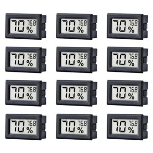12 Pack Pgzsy Mini Small Digital Electronic Temperature Humidity Meters Gauge Indoor Thermometer Hygrometer LCD Display Fahrenheit (℉) for Humidors, Greenhouse, Garden