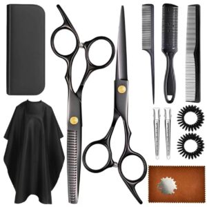 Premium imported Hair Cutting Scissors Set with combs, clips, and cape, available at Curat Cart for professional styling.