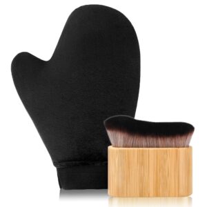 Premium imported Self Tanning Mitt Kit featuring a soft mitt and bamboo brush for flawless application. Available at Curat Cart.