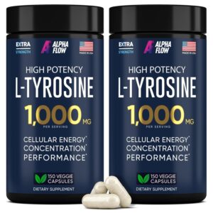 [2 Pack] L-Tyrosine 1000MG Capsules - Na - Front Packaging With Key Benefits | Authentic Curat Cart Stock