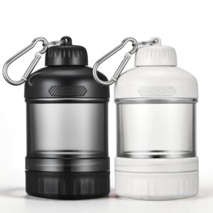 Premium imported Protein Powder Container Portable Dispenser duo in black and white, available at Curat Cart for fitness enthusiasts.