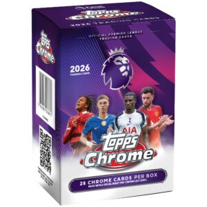 Discover Topps Chrome Premier League Soccer, a premium import featuring 28 trading cards per box, available at Curat Cart.