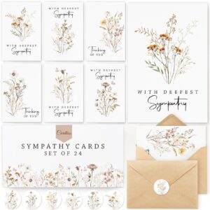 Elegant premium imported sympathy cards set of 24 with envelopes, featuring floral designs. Available at Curat Cart.