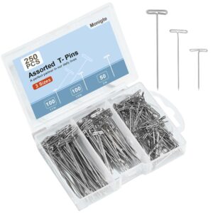Premium imported stainless steel T Pins for wigs, featuring 250 pieces in three sizes, available at Curat Cart.