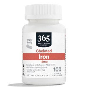 Whole Foods Chelated Iron 18mg, a premium imported supplement for enhanced absorption and healthy red blood cells. Available at Curat Cart.