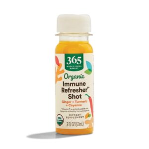 Experience the premium imported Whole Foods Organic Ginger Turmeric Shot, a dietary supplement to support immunity. Available at Curat Cart.