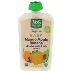 Whole Foods Organic Mango Apple Banana puree, a premium imported baby food available at Curat Cart, perfect for 6+ months.