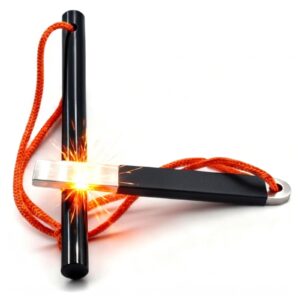 Premium imported Portable Waterproof Ferro Rod Fire Starter creates sparks effortlessly, ideal for outdoor enthusiasts. Available at Curat Cart.