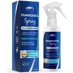 Revitalize hair with 5% Minoxidil Hair Regrowth Spray, a premium imported serum from Curat Cart, designed for men and women.